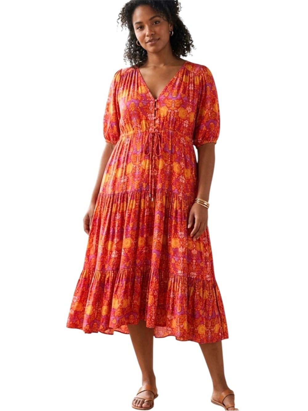 Abel The Label Floral Prairie Front Split Boho Cottagecore Midi Dress Size Large